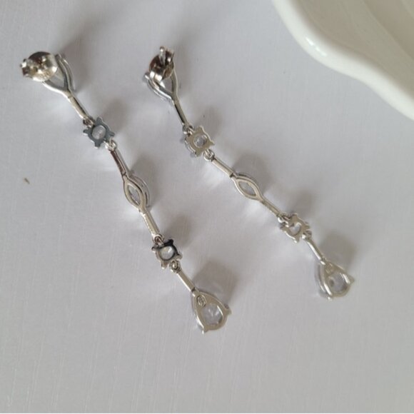 Vintage Sterling Silver Long Drop Crystal Elegant Formal Bridal Earrings - Picture 13 of 16